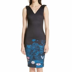 NET Ted Baker Black Floral Dinina Wonderland Bow Strap Dress